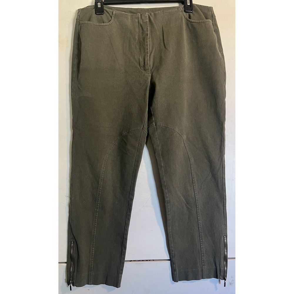 CLEO PETITE WOMENS RIDDING PANTS SIZE 12 OLIVE GREEN W POCKET ANKLE ZIP CROPPED